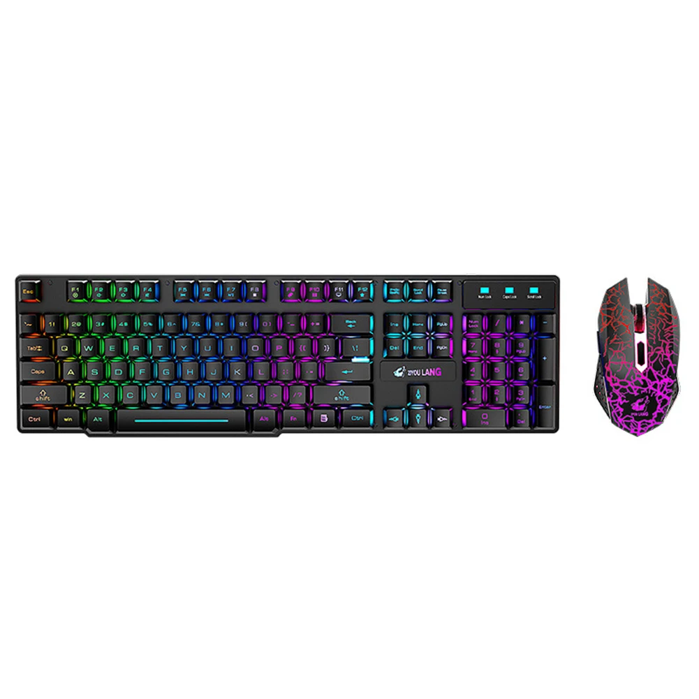 Mouse para Laptops sem Fio Recarregável Colorida Jogo Teclado Teclados Combos 3000mah 800 1600 2400 Dpi Luz - Imagem 2