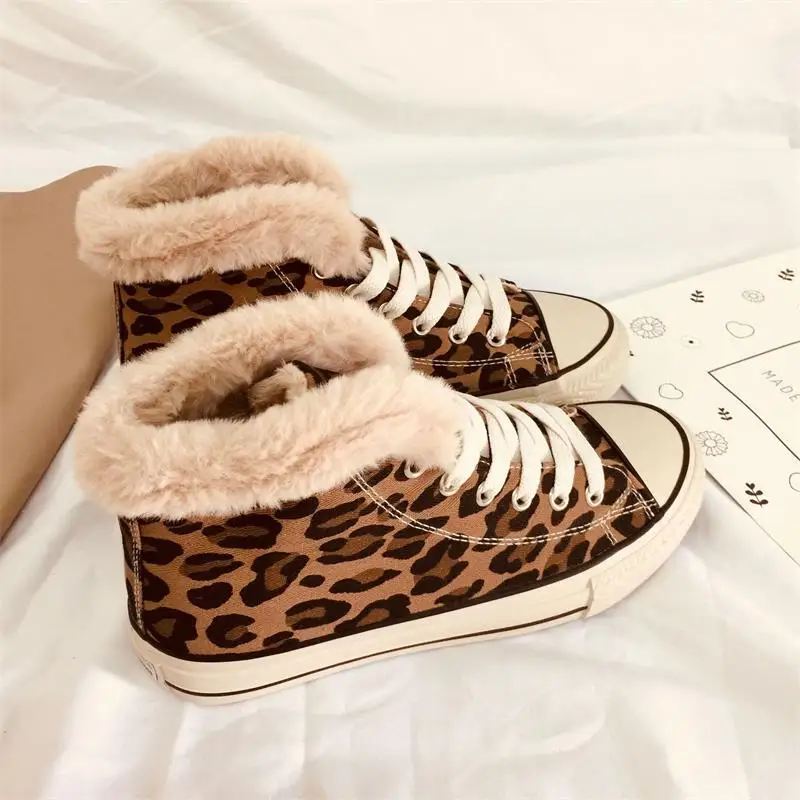 Новинка; обувь с леопардовым принтом; теплые зимние женские кроссовки с мягкой стелькой - Цвет: leopard