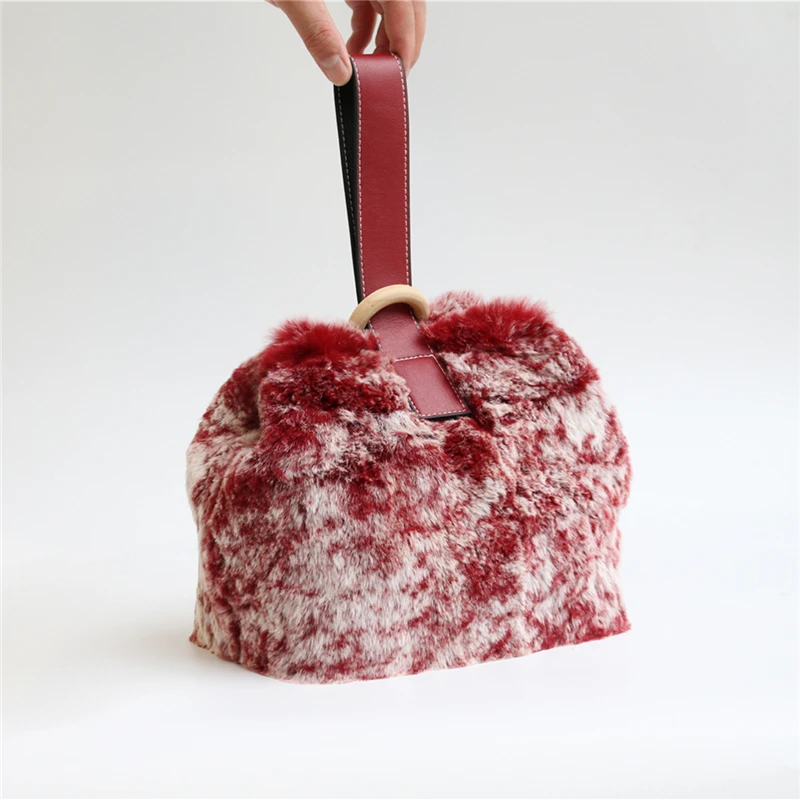 IANLAN New Womens Rex Rabbit Fur Shoulder Bags Casual Real Soft Fur Crossbody Bags Genuine Cowhide Handbags IL00557