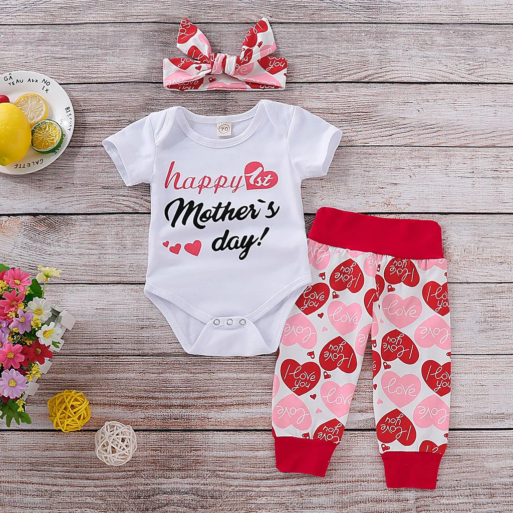 New Fashion Newborn Infant Baby Boys Happy Mother's Day Outfits Romper Pants Set Kids Clothes 2020 | Мать и ребенок