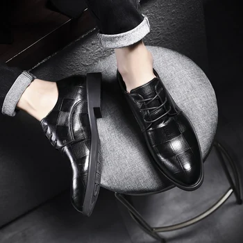 

2019 Brand Fashion Men Dress Shoes Leather Black Formal Shoes Men Lace-Up Wedding Shoes Business Big Size 39-48 Walker Peak