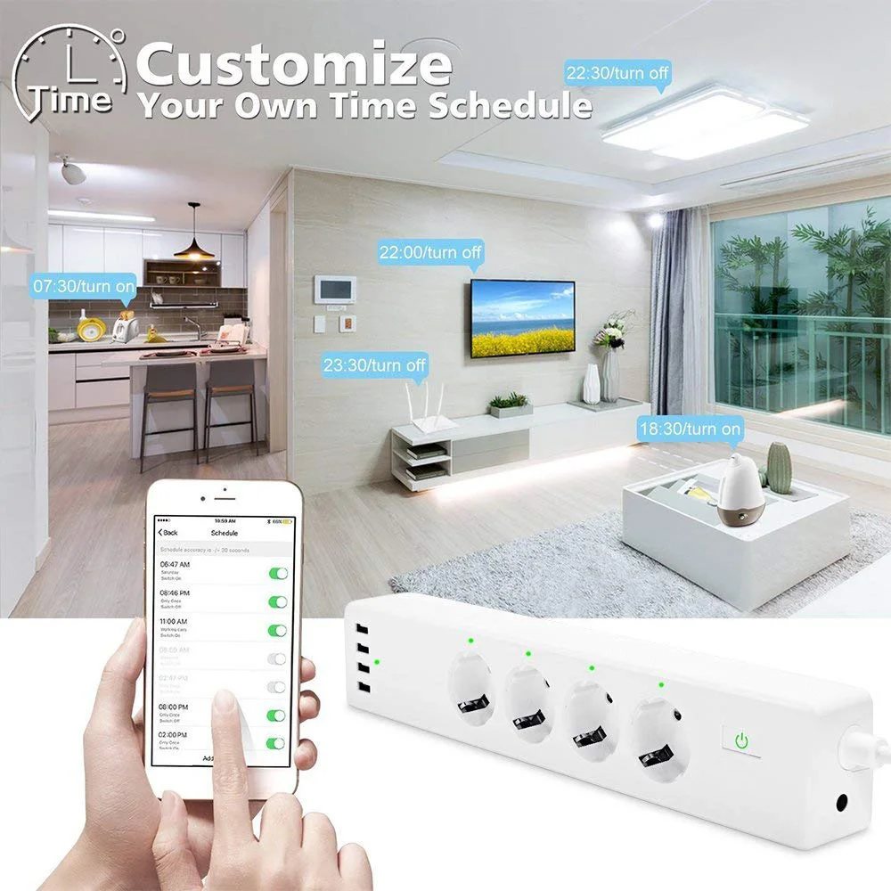 Wifi Smart power Strip 4 EU розетки с 4 usbзарядным портом синхронизации приложение Голосовое управление работа с Alexa Google Home Assistant