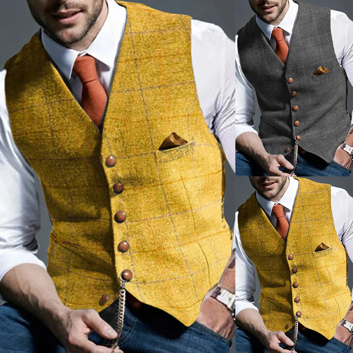 Classic Plaid Suit Vest Men Jacket Fashion Inner Jackets Streetwear