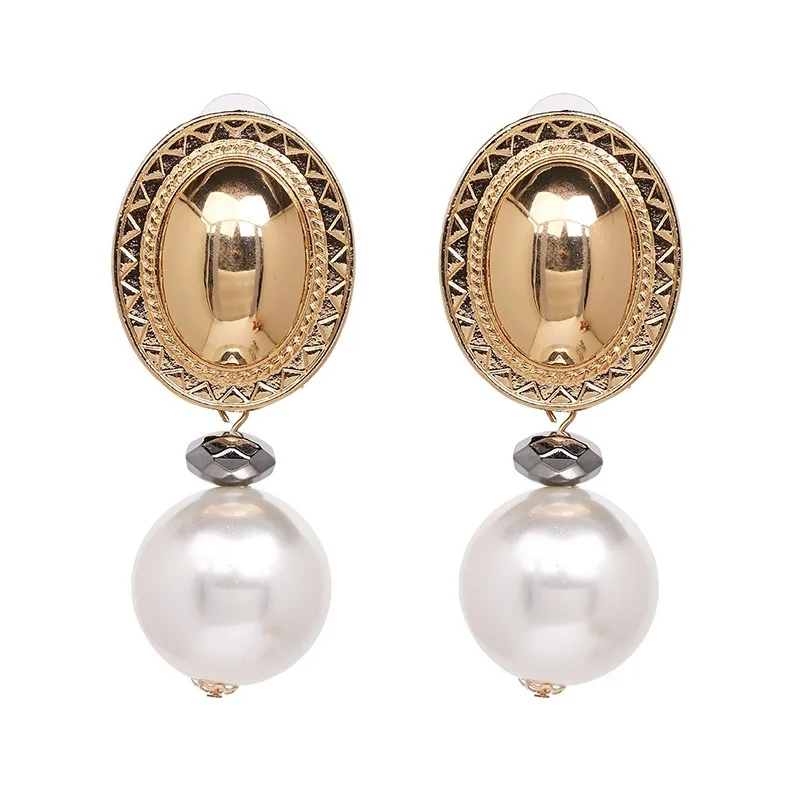 

2019 Trendy Alloy Earrings Asian Gold Peach Heart Exaggerated Ins Vintage Earrings with Pearl Flowers for Women Fashion Jewelry