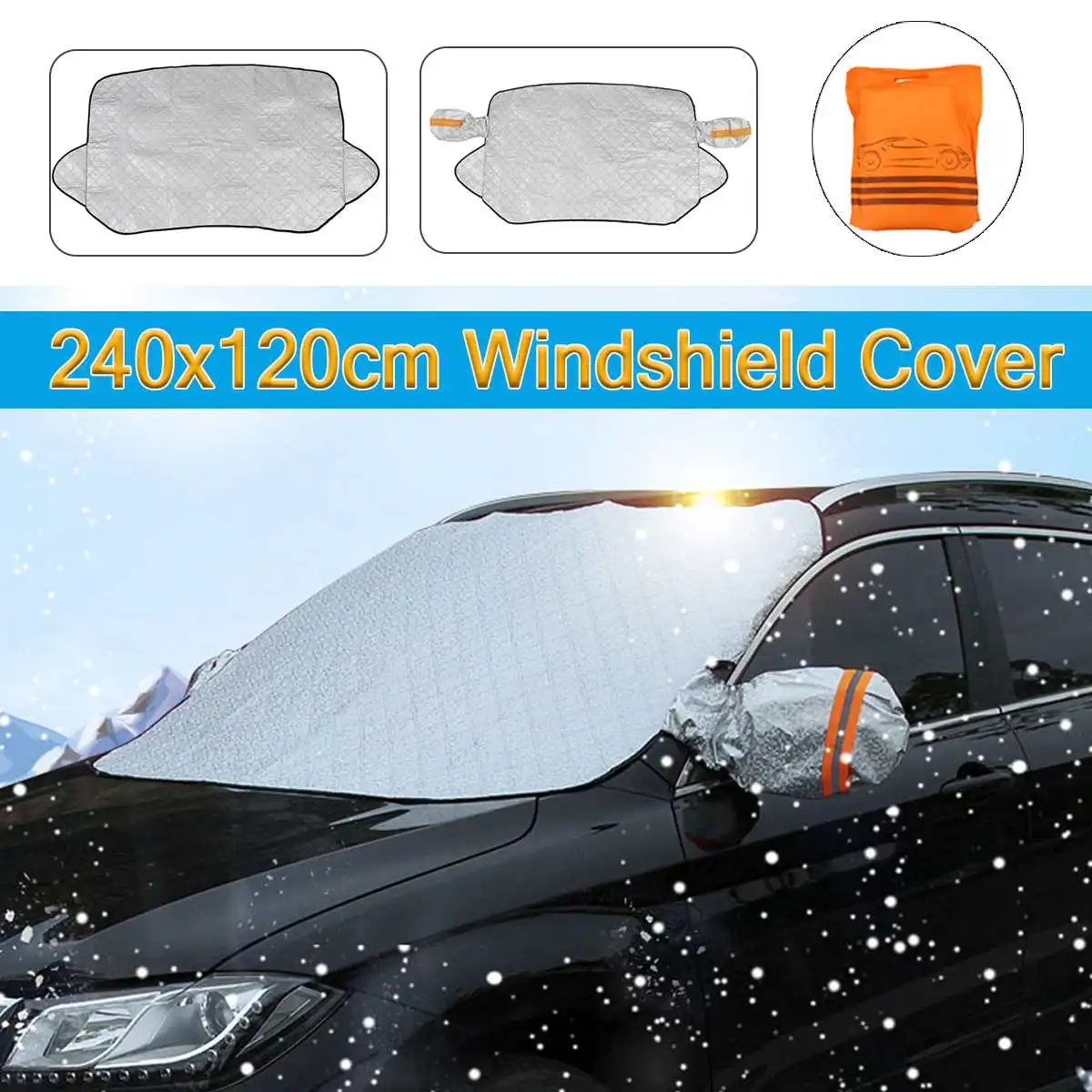 240 x 120cm 4 Layer Car Windscreen Cover Snow Cover Heat Sun Shade Anti Snow Frost Ice Shield Dust Protector Winter fit SUV
