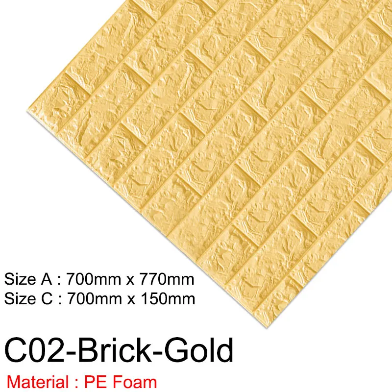 CO2-Brick-Gold 3D настенная бумага мраморный кирпич Водонепроницаемая настенная бумага 3D декор для гостиной спальни детской комнаты DIY самоклеящаяся бумага - Цвет: CO2-Brick-Gold