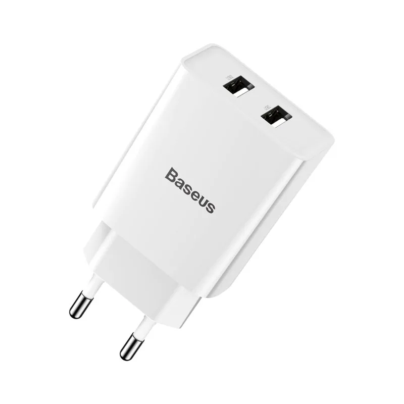 Baseus 5 в 2.1A двойное зарядное устройство USB для samsung Xiaomi huawei, зарядное устройство для мобильного телефона, адаптер для быстрой поездки для iPhone, зарядное устройство с европейской вилкой - Тип штекера: White