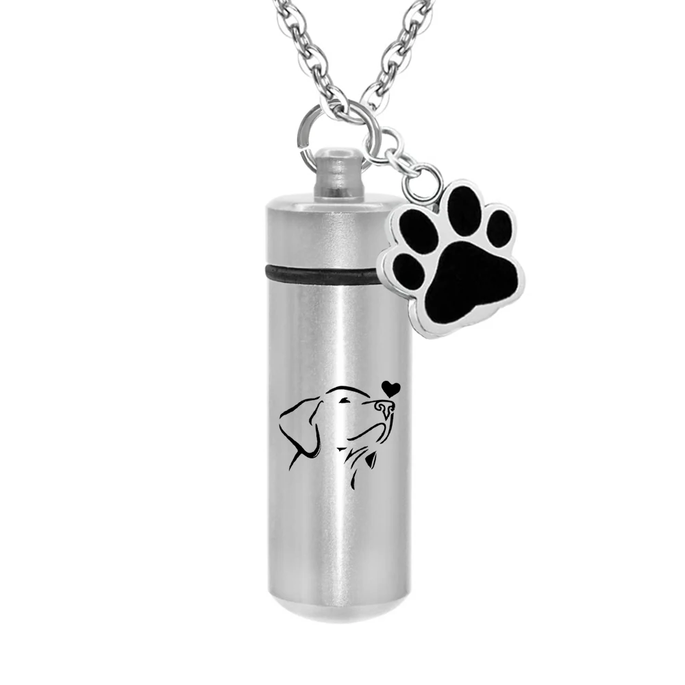 Pet Paw Cylinder Cremation Pendant Jewelry cremation jewelry cremation urn Ashes Holder Keepsake Cat Dog Memorial Urn Necklace Aluminum Alloy