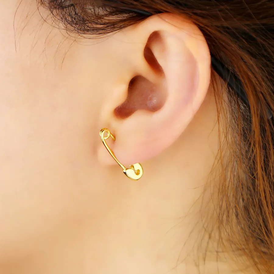 

2019 Hot Selling PUNK style Gold filled polished no stone cute safety pin stud earring for women fashion unique design jewelry