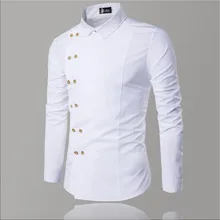 Повседневная мужская белая рубашка с двумя пуговицами, роскошная мужская рубашка из хлопка, приталенная Мужская рубашка с длинным рукавом, модная классическая рубашка для мужчин