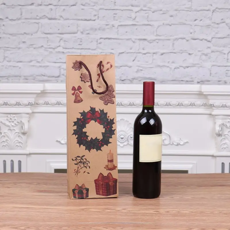 12pcs/lot Christmas Gift Bag New Year Practical Beautiful Kraft Paper Wine Bags Santa Claus Cute Paper Wine Holder