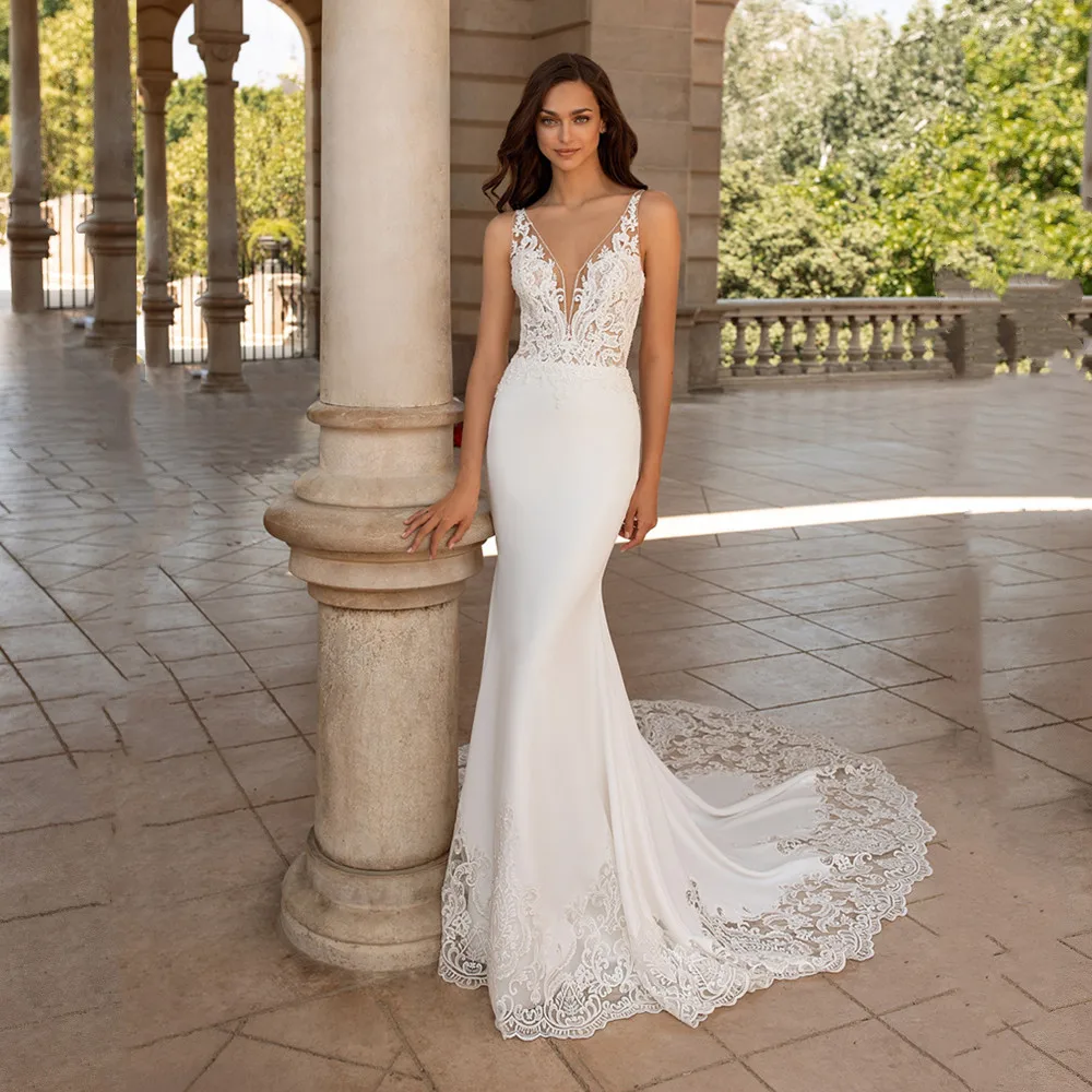 Simple Beading Mermaid Wedding Dress Luxury Embroidery Pearl Robe Wedding  Gown | eBay