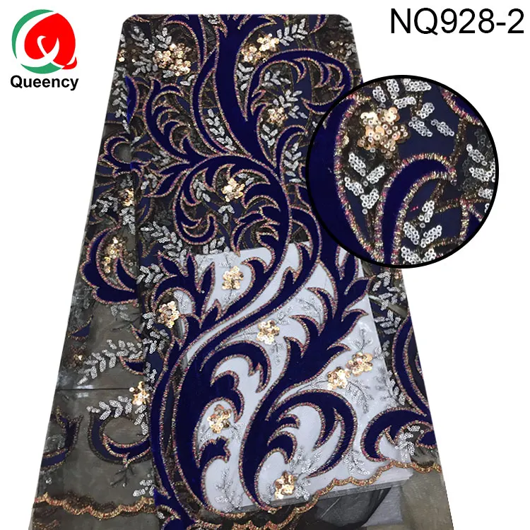 

NQ928 DHL-So beautiful Sequins Lace 5yards/pc Nigeria velvet with gold sequins embroidery Net lace fabric for Bride and show