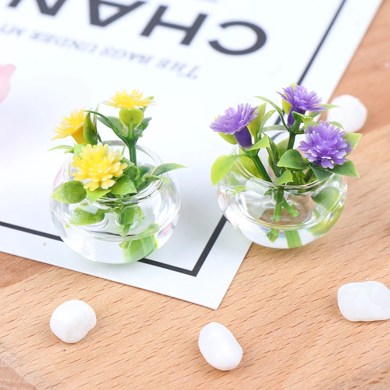 

1:12 Dollhouse Miniature Simulation Hydroponic Glass Plant Potted Flowers Model