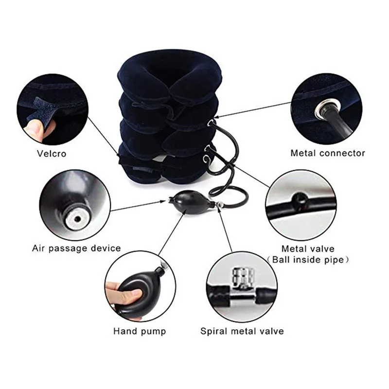 Inflatable Neck Traction Stretcher Support Massage Cervical Spine Pain Relief Orthopedic Pillow Collar Home Medical Tractor