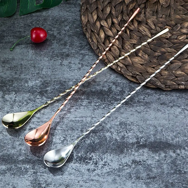 1PC Stainless Steel Mixing Cocktail Spoon Long Handle Bartender Tools Spiral Pattern Bar Teadrop Spoon Stir Spoon Bar Tool