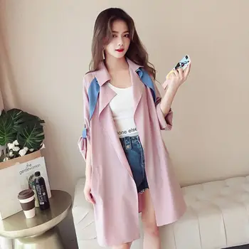 

Mid Long Coat Chic Korean Style For Women Patchwork Spring Autumn Loose Cardigan Thin Women Ping Sweat Coat