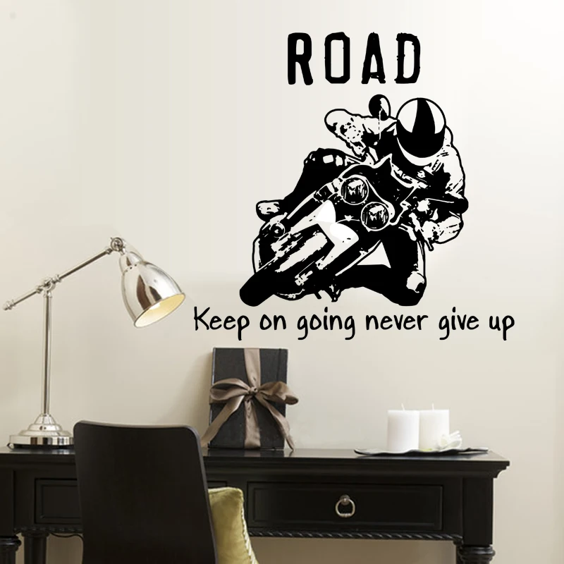Black Cool Riding Motorcycle Silhouette Wall Stickers Kids Bedroom Living Room Decorative PVC Vinyl Decals | Дом и сад