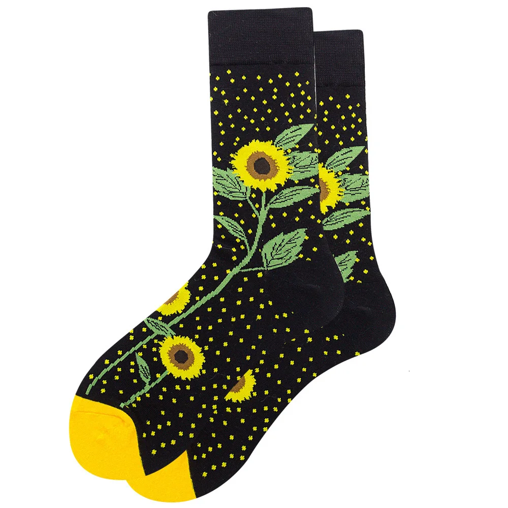 Женские носки из чесаного хлопка, забавные, веселые, новинка, длинные носки для катания на скейтборде Beatles Rock Crazy Fun Funky, цветные, желтые носки - Цвет: Sunflower