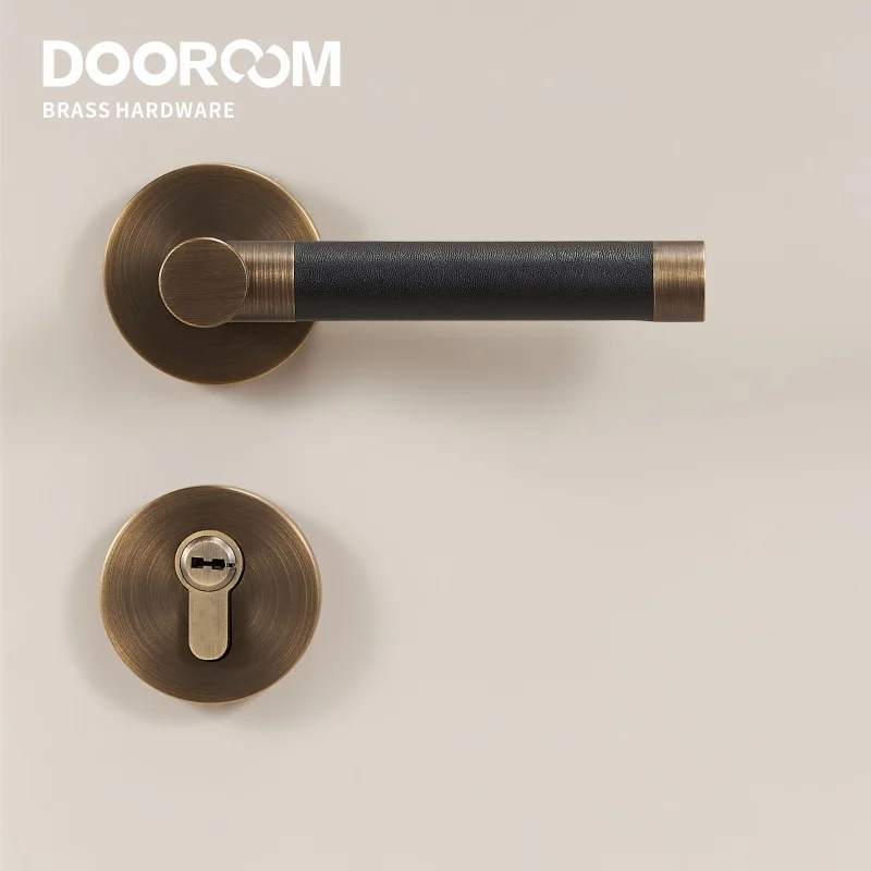 

Dooroom Brass Door Lock Set Modern Replaceable Leather Interior Bedroom Bathroom Double Dummy Privacy Passage Lever