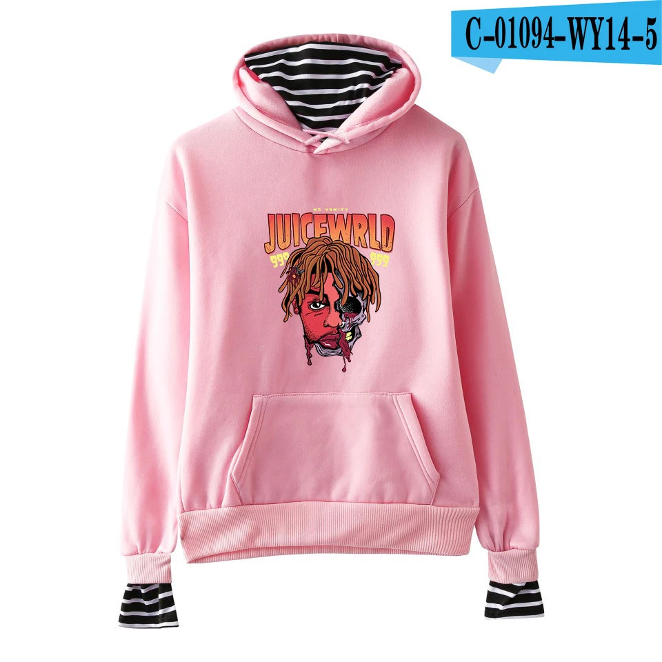 Juice Wrld Толстовка с длинным рукавом Harajuku в полоску Juce Wrld Толстовка Kpop Fake two Hoodies Толстовка для мужчин/женщин Весна хип-хоп R.I.P - Цвет: pink