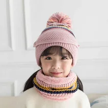 Плюшевая шапочка, детская шапка, подходящая по цвету, вязаные толстые шапки, унисекс, зимний шарф, комплект из двух предметов, наружная теплая шляпа sjaal muts kind