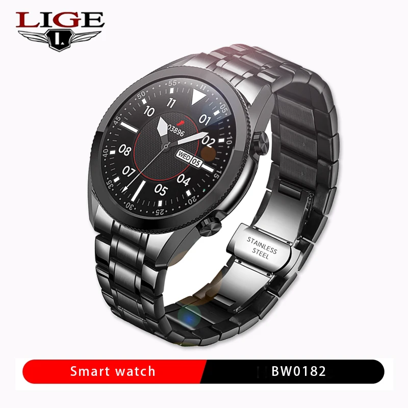 

LIGE 2020 Stahl Band Smart Uhr MÃ¤nner Voller Touch Screen Sport Fitness Uhr Wasserdichte Bluetooth FÃ¼r Android ios smartwatch He