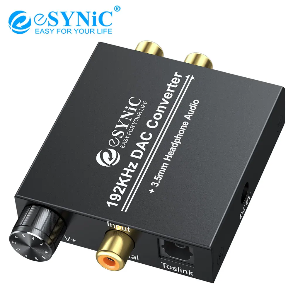 eSYNiC DAC Converter Coaxial Toslink to RCA Analog Audio 3 5mm Headphone Jack 192kHz Digital to Analog Converter Support PCM