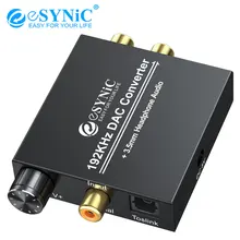 eSYNiC DAC Converter Coaxial Toslink to RCA Analog Audio 3 5mm Headphone Jack 192kHz Digital to Analog Converter Support PCM
