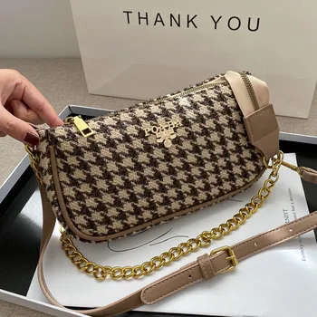 

Ladies chain bag 2020 popular new retro houndstooth underarm bag shoulder bag fashionable wild baguette vintage crossobody bags