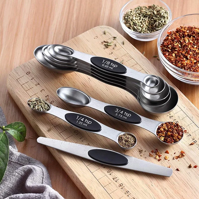 8PCS Stainless Steel Double Head Measuring Spoons Magnetic Measurement Teaspoon Tablespoon for Dry and Liquid Ingredients