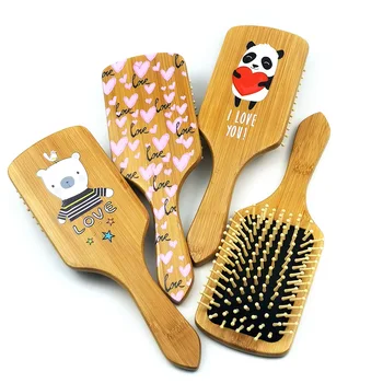 

-Logs Moso Bamboo Wooden Comb Cute Panda Colour Printing Air Cushion Massage Wooden Comb da ban shu