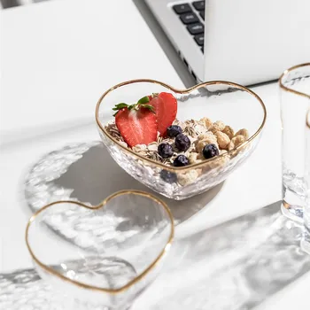 

CuteLife Glass Heart Gold Plate Tableware Set Vintage Salad Fruit Dinnerware Dishes Soup Cake Set Bowl Plate Kitchen Decoration
