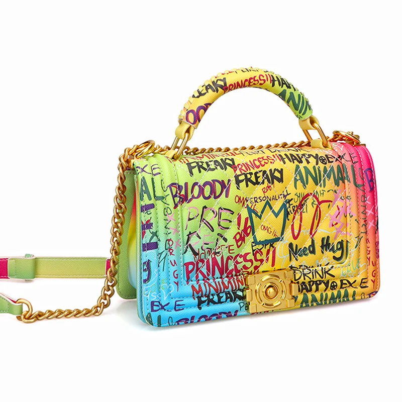 Женские сумки с принтом граффити, модный кошелек на цепочке, сумка через плечо, роскошный бренд