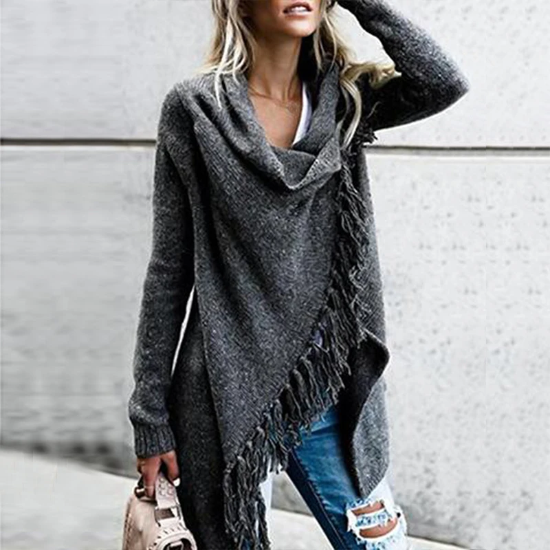 

2019 Hot Sale Women's Spring Autumn Knitted Long Irregular Tassel Sweater Casual Loose Tassel Cardigan Shawl Knitwear Jumper