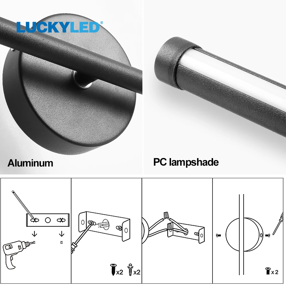LUCKYLED Simple Led Wall Light Indoor Black White 360&deg; Rotatable Wall Lamp for Living Room Bedroom Bedside Light Sconce