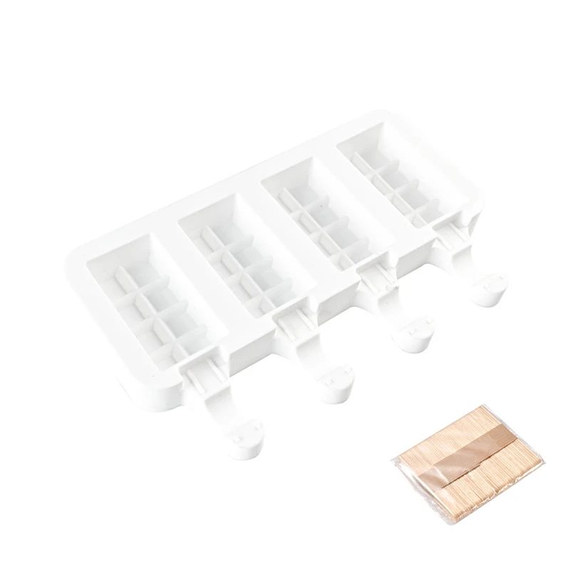 4 Hole Square Ice Cream Cube Mold Silicone Popsicle Barrel Moulds Homemade Dessert Summer Freezer Fruit Juice Maker Tray