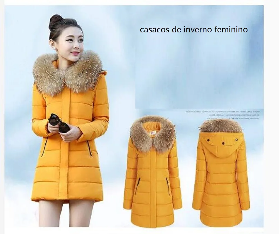 Модная зимняя женская куртка, новинка abrigos mujer invierno, большие размеры, зимнее пальто для женщин, большой меховой воротник, толстый хлопок