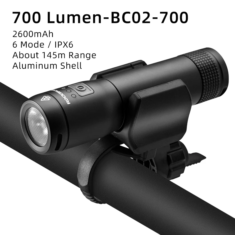 BC02-700 ROCKBROS велосипедный светильник, непромокаемый, USB, перезаряжаемый, светодиодный, 2000 мА/ч, MTB, передняя лампа, головной светильник, алюминиевый, ультра-светильник, светильник-вспышка, велосипедный светильник - Цвет: BC02-700