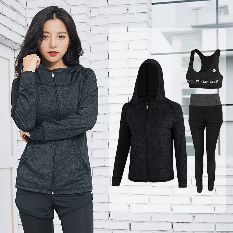 

Taobao Hot Selling Long Sleeve Yoga Clothes Suit Women's Spring Quick-Dry Gym Running Long-sleeve Sportswear Three-piece Set