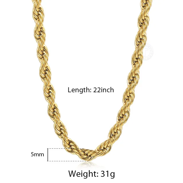 Stainless Steel Twisted Rope Chain Necklace for Men Women 16-30inch - Image 6