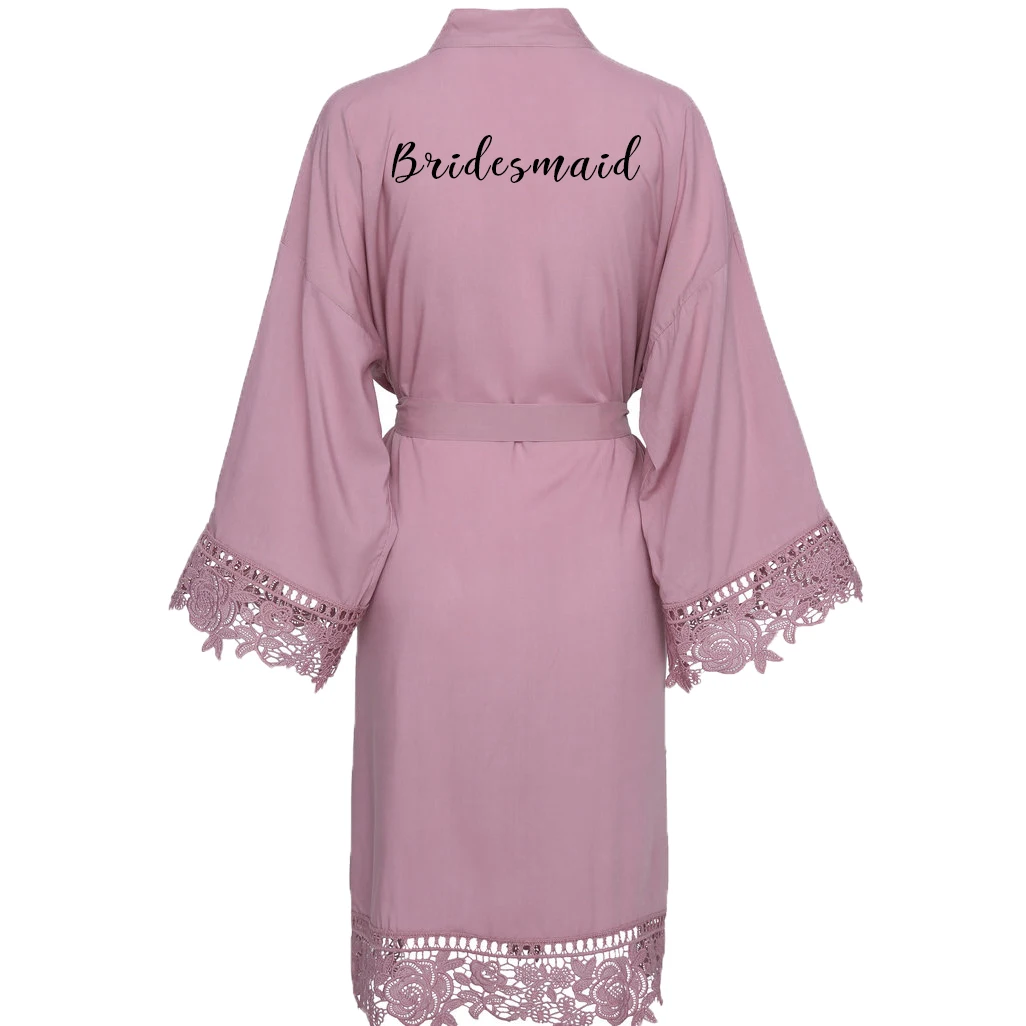 mauve Bridesmaid Owiter искусственный шелк Mauve однотонное хлопковое кимоно халаты с кружевной отделкой женское свадебное платье короткий пояс халат пижамы белое платье - Цвет: mauve Bridesmaid