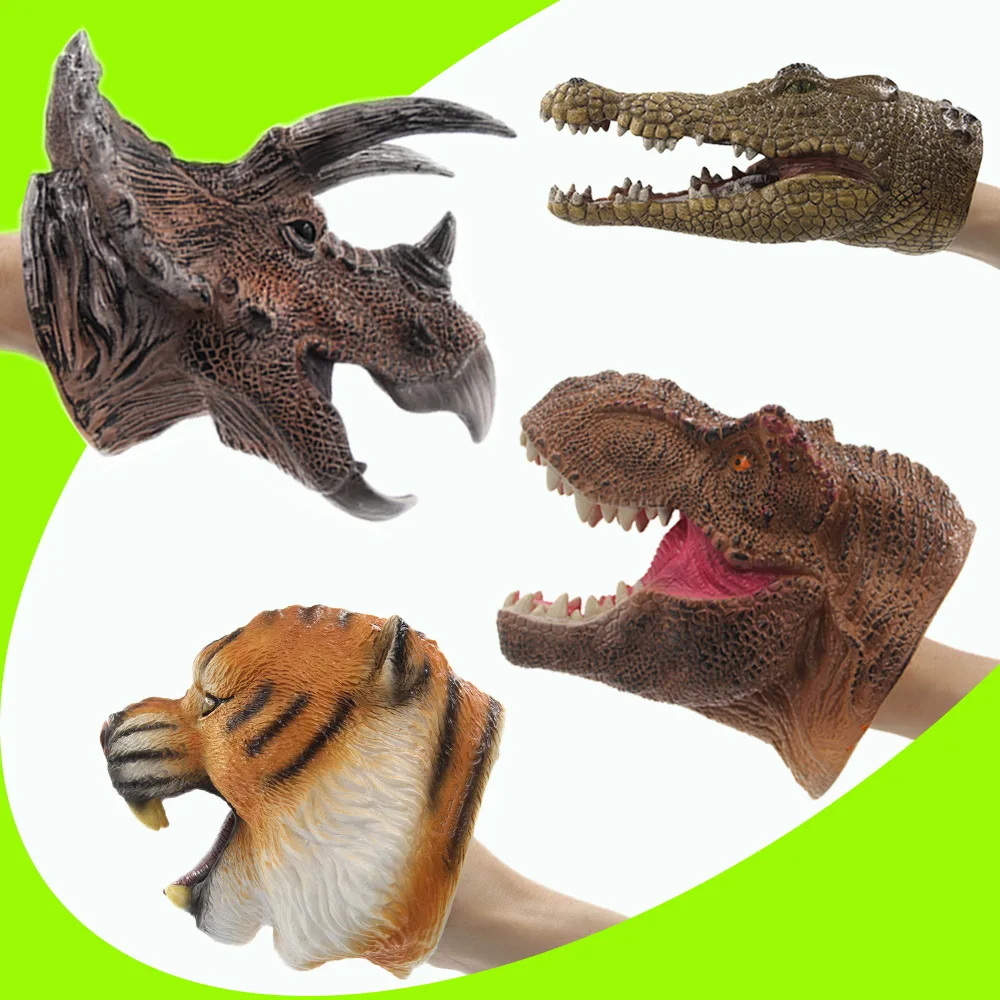 

Soft Silcone Dinosaur Hand Puppet Gloves Model Triceratops Tiger Crocodile Hand Puppet Children Animal Head Doll Toys