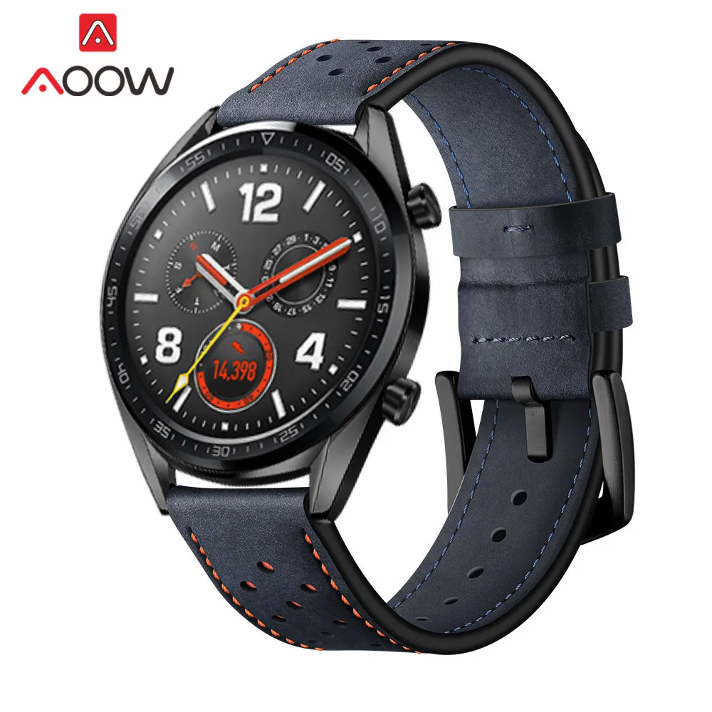 22 мм ремешок из натуральной кожи для huawei Watch GT 46 мм спортивный ремешок с отверстиями браслет для Honor Magic samsung gear S3 Frontier