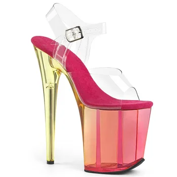 

Gladiator Sandals 20CM Thin High Heels Shoes Fall Best Street Look PVC Buckle Strap waterproof Party Wedding womens shoes 2020