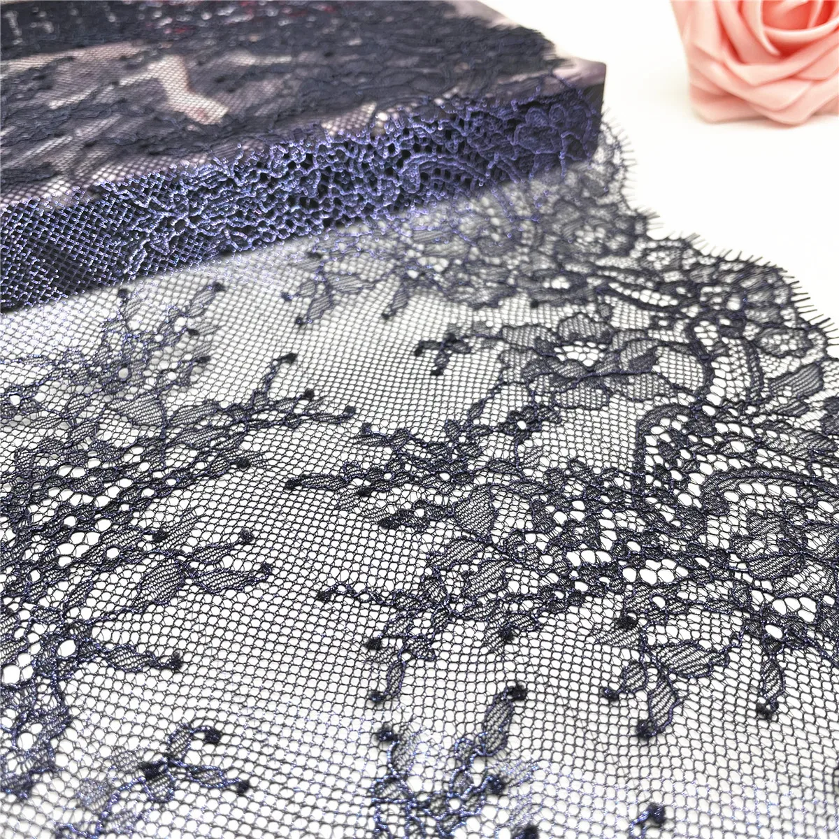 1.5M/pc Width9 3/4 inch 25cm Dark Blue Shimmer No-elastic Eyelash Lace Trim Foil 2