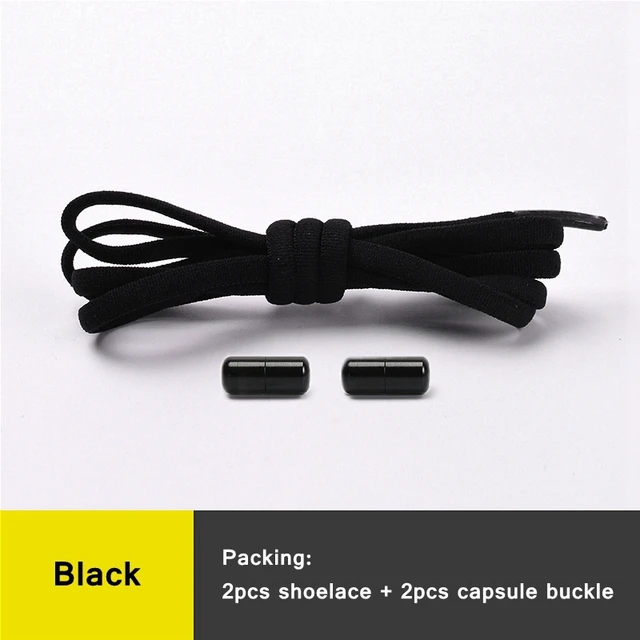 1 Pair 21 Colors No Tie Shoelaces Round Color Metal Lock Elastic Shoelace General For Children And Adults Sneakers Lazy Laces black