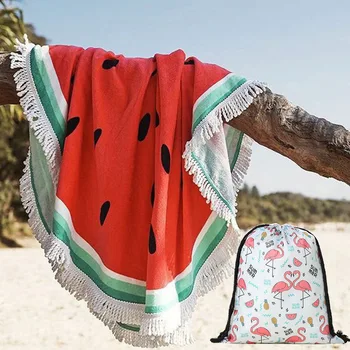 

Watermelon Summer Round Beach Towels With Drawstring Storage Bag Sports Bath Shower Towels Yoga Mat With Tassels toalla playa