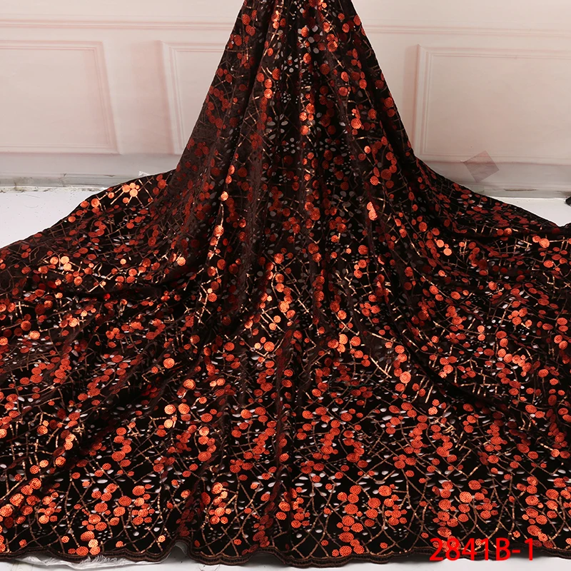 

Latest African Laces 2019 Sequins Lace Fabric Wedding High Quality Velvet Lace Fabric For Nigerian French Lace 5yards 2841b