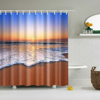 

Modern Sea Beach scenery print Shower Curtain Blue Bathroom 3D Blackout Shower curtain Large 180x200cm for bathroom Curtain